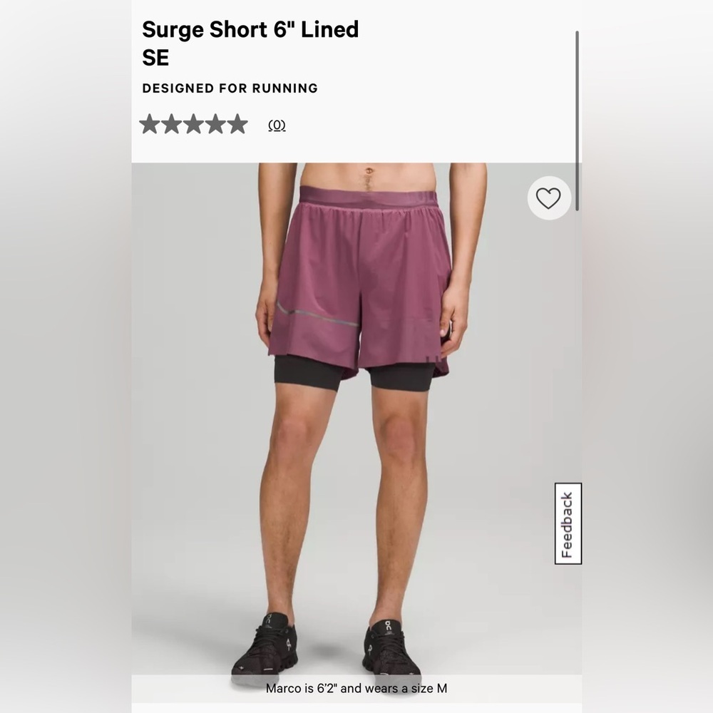 Lululemon Men's M Surge Short 6" lined SE $88.00 Purple Light‎ Weight Comfort